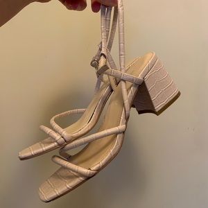Nine West Nude Croc Block Heels